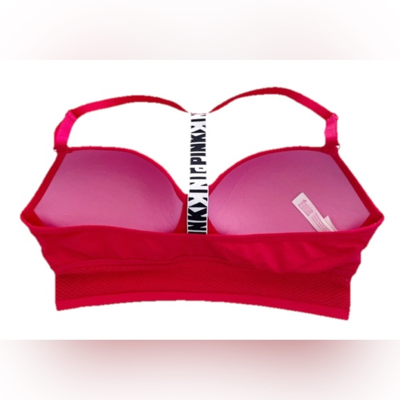 Victoria’s Secret PINK Sports Bra Bralette Red Mesh Longline Logo Strap Size L - Picture 6 of 7